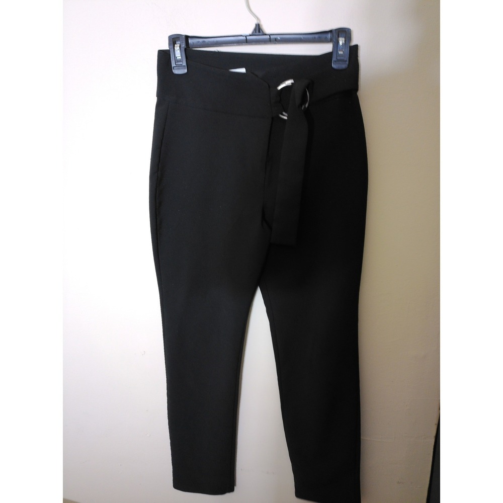 Trendyol Trousers Womens 26'' Black High Waist O-Ring Belt Tapered Modern Civic